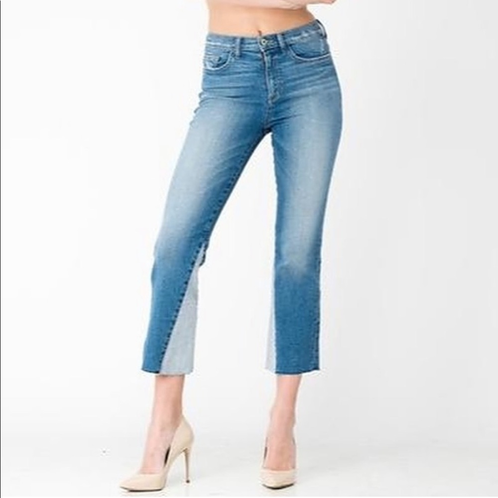 CROPPED FLARE TWO TONED JEANS